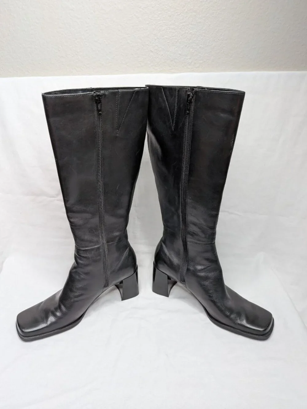 Vintage y2k Nine West Black Leather Square-Toe Knee-High Boots Size 7.5